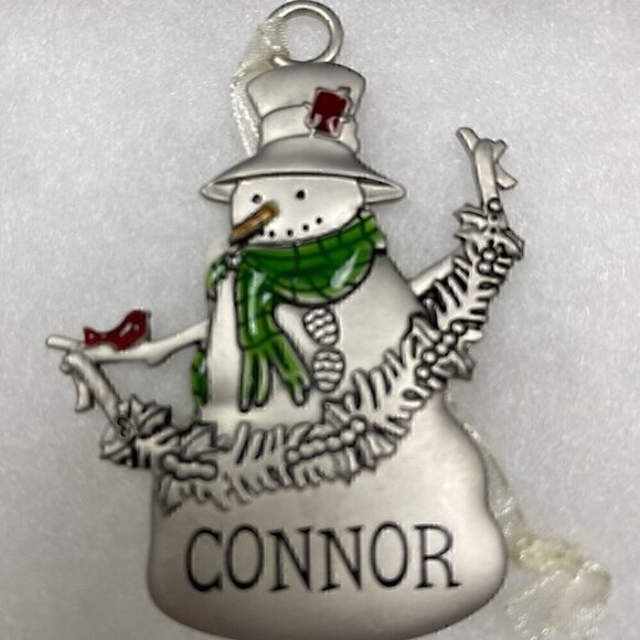 NEW Hallmark Metal Snowman Christmas Ornament Personalized Connor Silver Tone - Picture 2 of 4